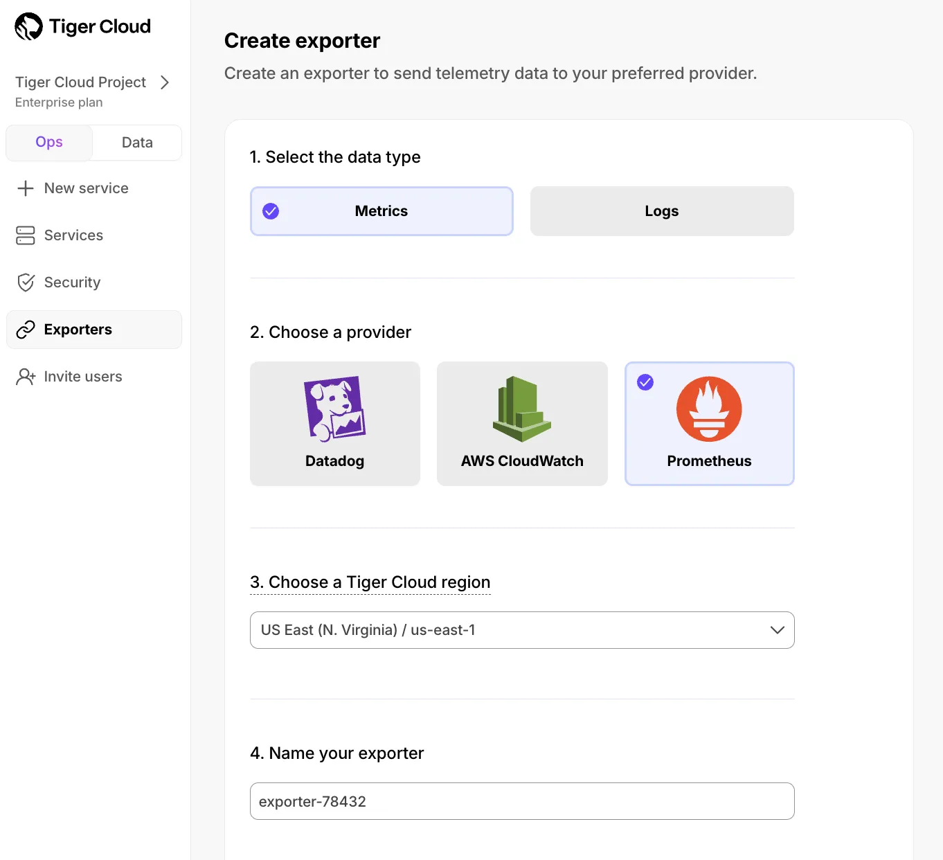 Creating a Prometheus exporter in Tiger Console