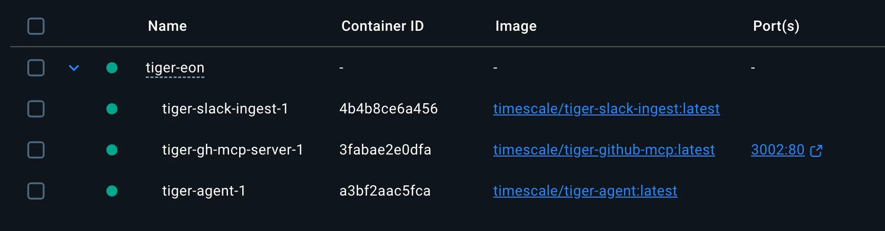 Eon services running in Docker containers