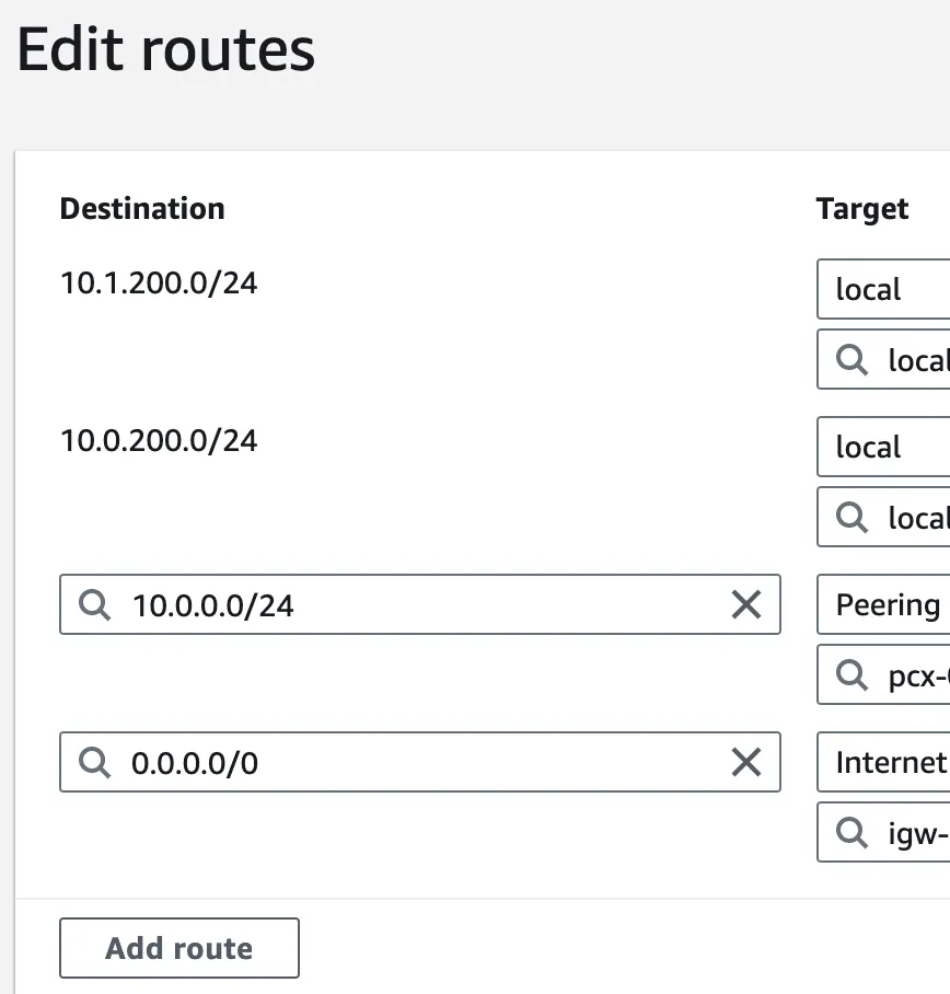 Adding a new VPC route in the AWS console